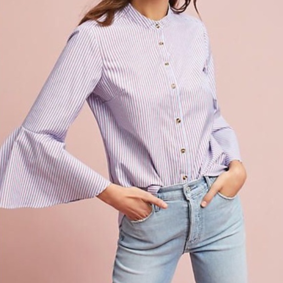 Anthropologie Tops - Anthropologie Maeve Striped Poplin Button Down Top